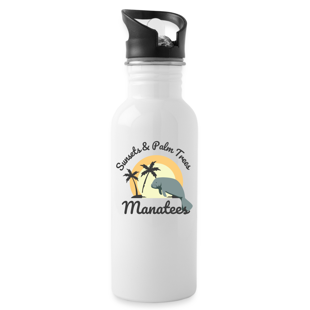 Sunsets, Palm Trees, & Manatees Water Bottle - white