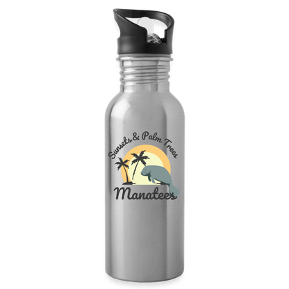 Sunsets, Palm Trees, & Manatees Water Bottle - silver
