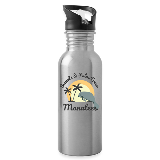 Sunsets, Palm Trees, & Manatees Water Bottle - silver