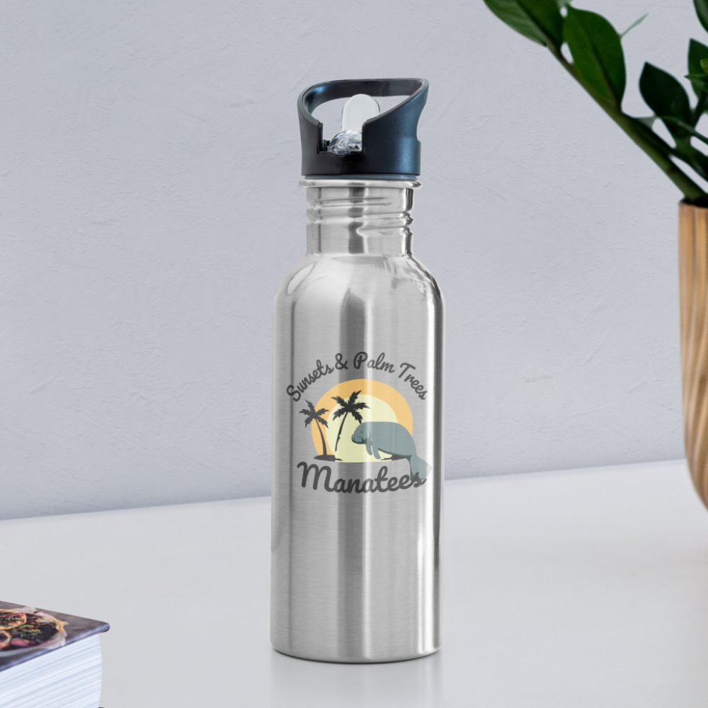 Sunsets, Palm Trees, & Manatees Water Bottle - silver