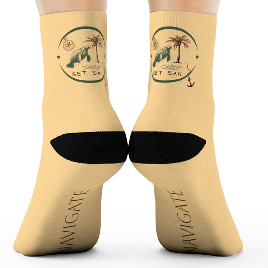 Nautical Manatee Crew Socks | Mens "Set Sail" Adventure Design
