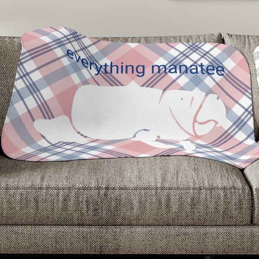 Pink Plaid Manatee Sherpa Blanket | Blankets