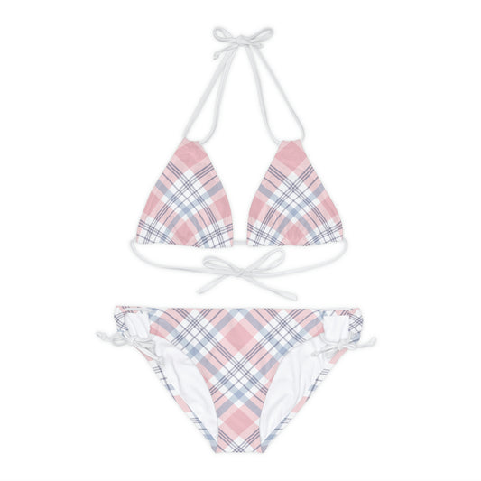 Pretty Pink Plaid Strappy Bikini Set | Womens