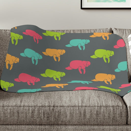 Multi Color Manatee Print Sherpa Blanket | Blankets