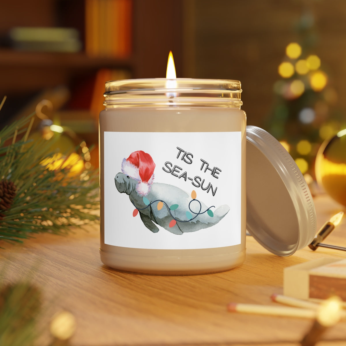 Santa Hat Manatee Spice Candle | Candles 9oz.