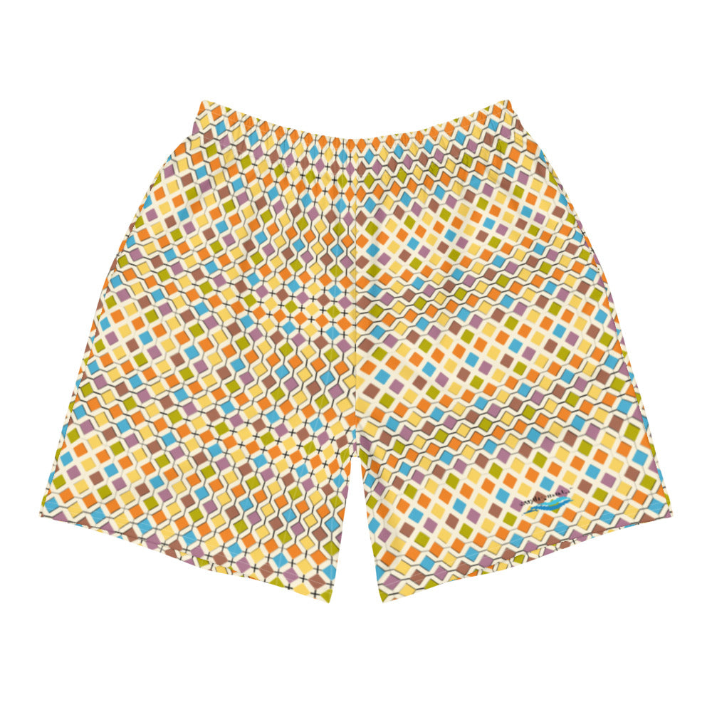 Grid Pattern Men's Athletic Long Shorts