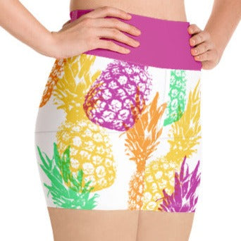 Happy Pineapple Print Yoga Shorts | Womens