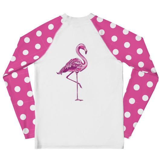 Polka Dot and Flamingo Long Sleeve Rash Guard