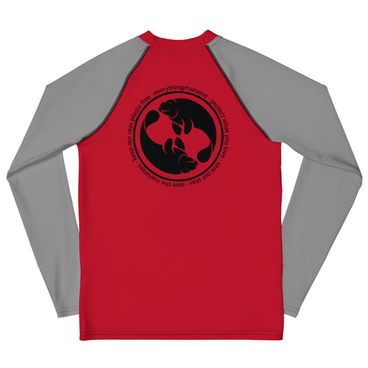 Crimson Red Manatee Long Sleeve Rash Guard | Youth