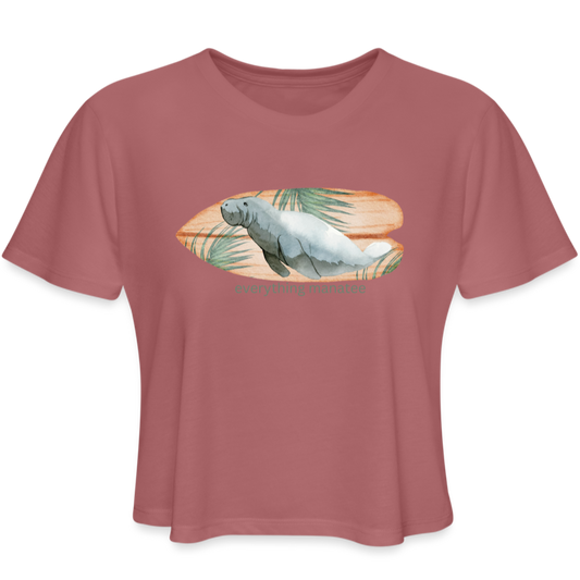 Manatee Surf Board Cropped T-Shirt | Womens - mauve