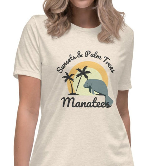 Sunsets, Palm Trees, and Manatees Relaxed T-Shirt | Womens